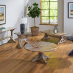 Barley Sofa Table OCA0191C, Barley Square End Table OCA0192C, Barley Round Coffee Table OCA0189B, Barley Rectangle Coffee Table OCA0194C, Barley Round End Table OCA0188C. Sofa Table, Coffee Tables and Square End Table were crafted using solid Maple with our 400 Belair Stain. Round End Table is also Maple but features 403 Indigo Stain Barley Occasional Tables