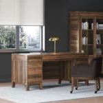Saybrook Executive Desk, HMO1699A, Walnut Wood, 100 Natural Stain & Standard Hardware 625-160SBZ Walker Chair, Walnut Wood, 325 Texas Leather & 100 Natural Stain Saybrook Lateral File Cabinet, HMO1670B, Walnut Wood, 100 Natural Stain & Standard Hardware 625-160SBZ Brentwood Bookcase, HMO2090B, Walnut Wood, 100 Natural Stain & Custom Hardware 625-160SBZ image of home office