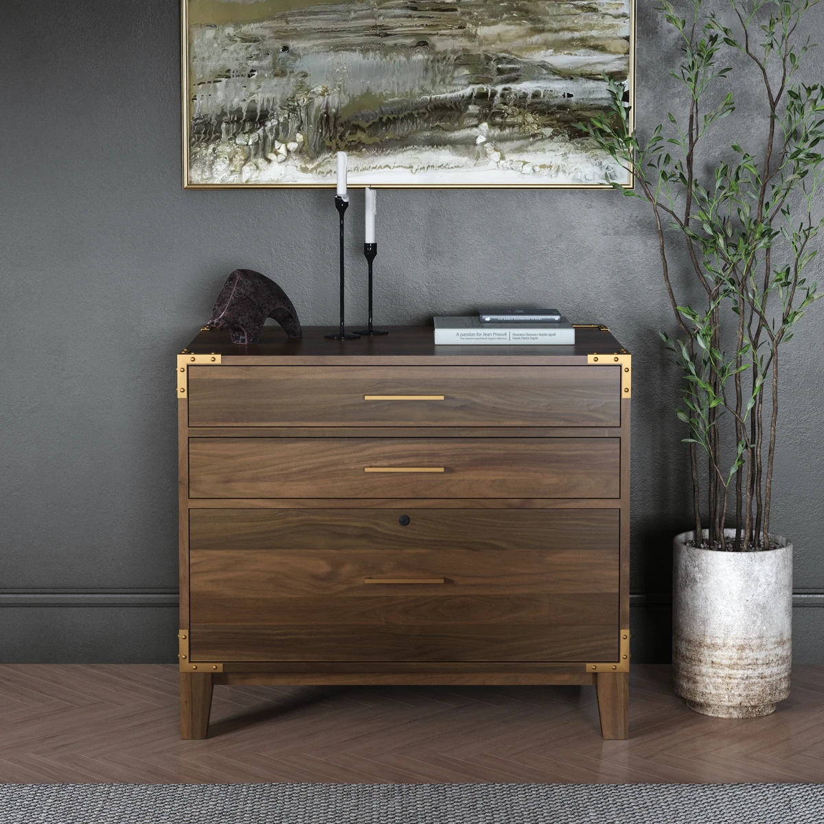 Saybrook Lateral File Cabinet, HMO1670B, Walnut Wood, 100 Natural Stain & Standard Hardware 625-160SBZ image of file cabinet