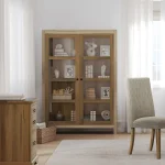 Longmeadow File Cabinet HMO1170A Wormy Maple, 413 Latte Stain & Standard Hardware BP30214-909 Perry Cabinet PERC35CS Wormy Maple, 400 Belair Stain Case, 413 Latte Stain Doors & Custom Hardware BP37160-909 Norwalk Side Chair standard with fabric seat & back NOR7114 Wormy Maple, 2504 Moss Cove Fabric & 413 Latte Stain image of MV_HomeOffice_LongmeadowWriting_view01